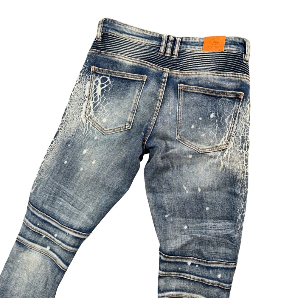 Crysp Denim Mens Y2K Moto Biker Jeans Distressed Paint Splatter Streetwear 31x31 - Picture 9 of 12
